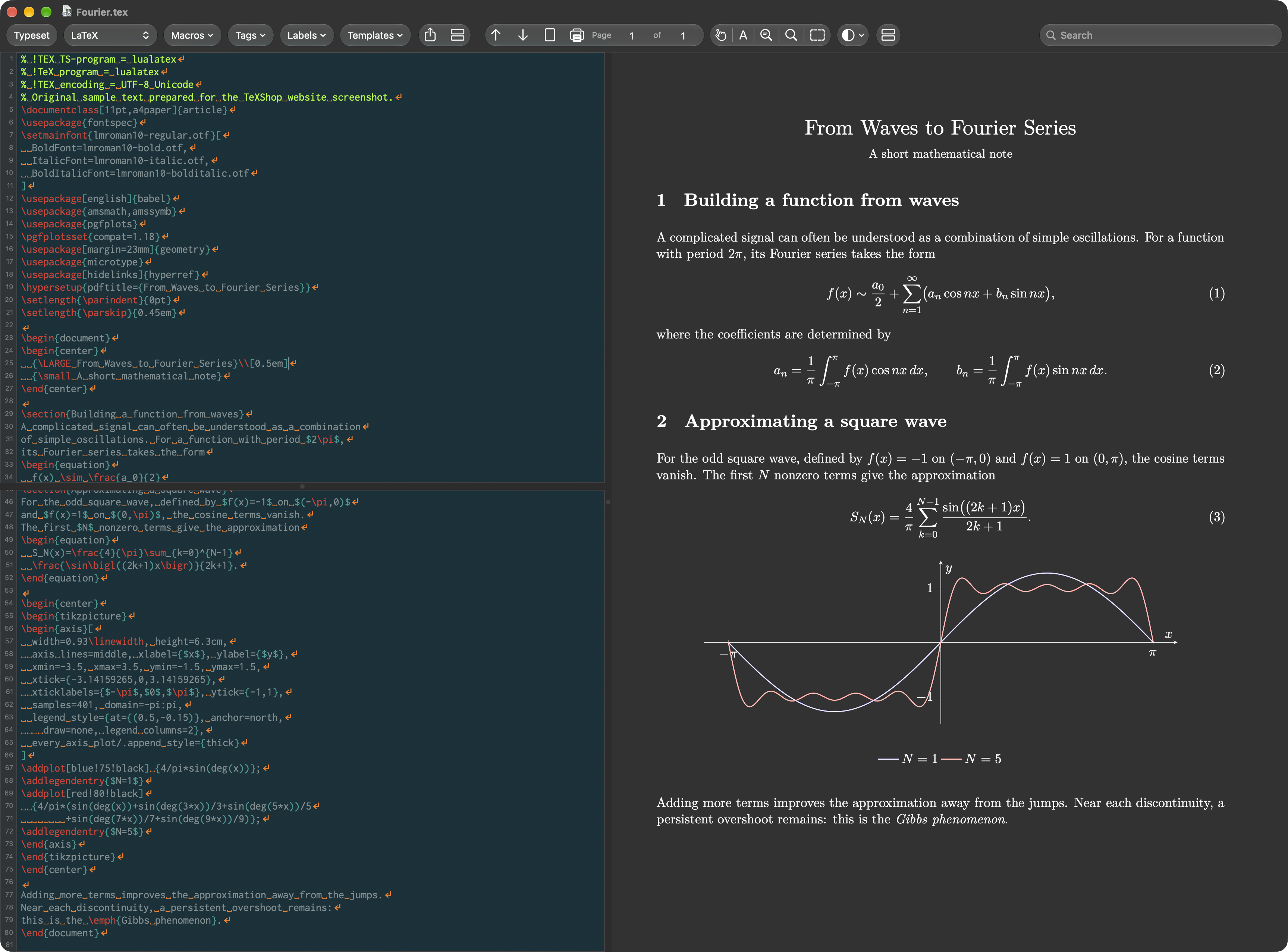 TeXShop: Dark appearance with a dark PDF