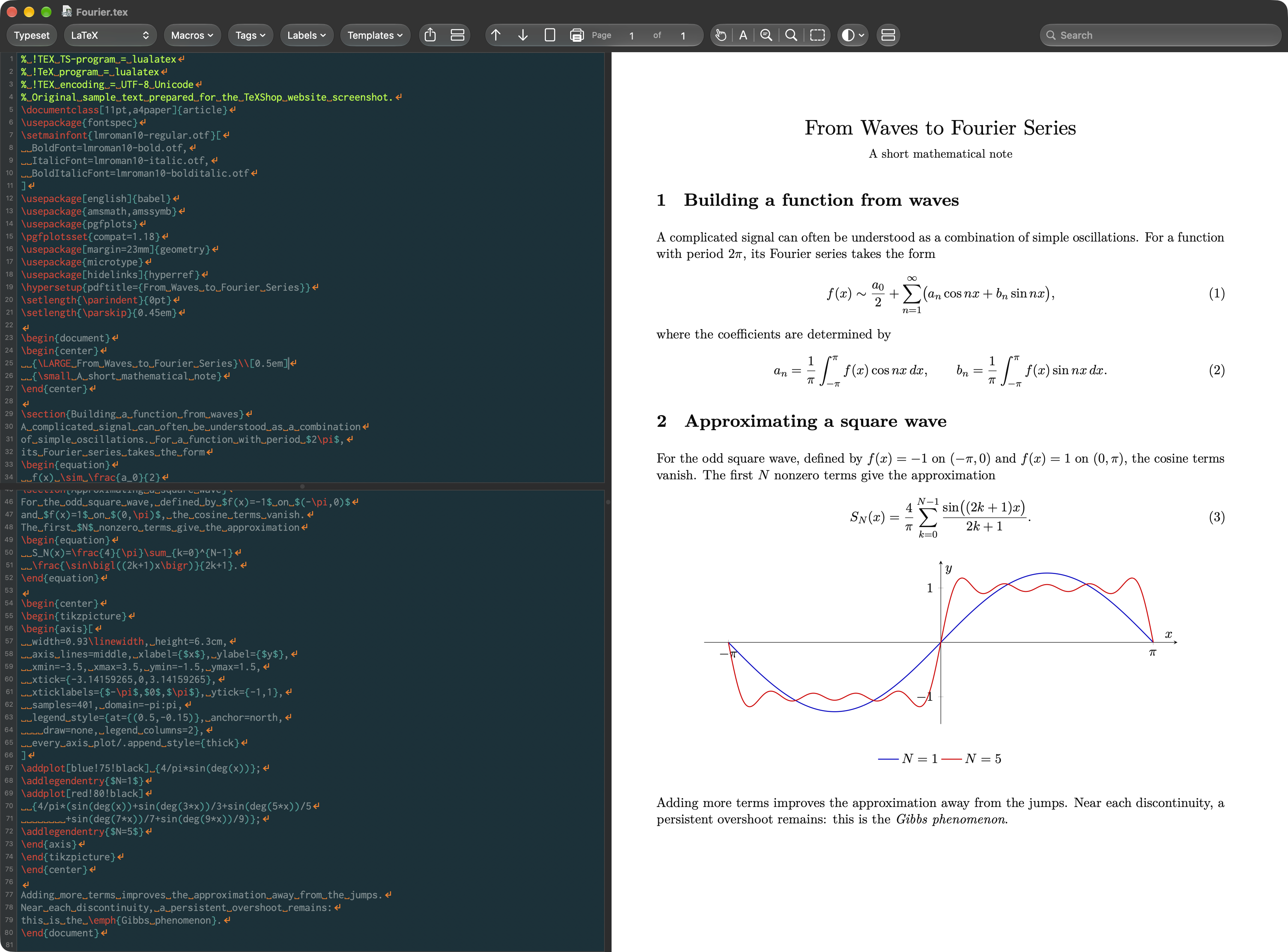 TeXShop: Dark appearance with a light PDF
